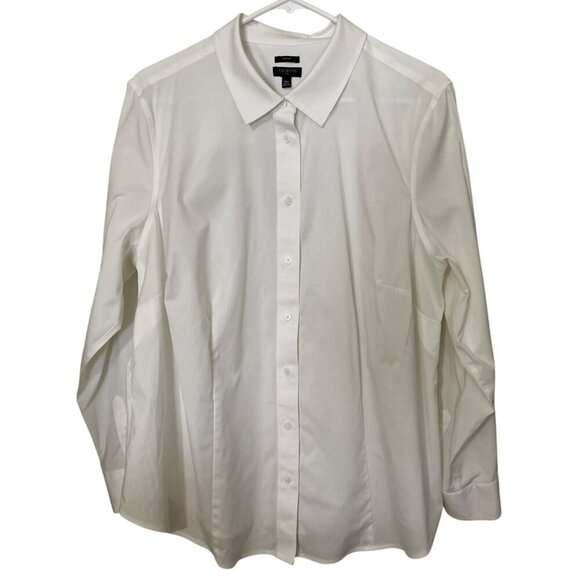 Talbots Womens Non-Iron White Button-Up Shirt 18W Plus Size Long Sleeve Travel - Picture 1 of 9
